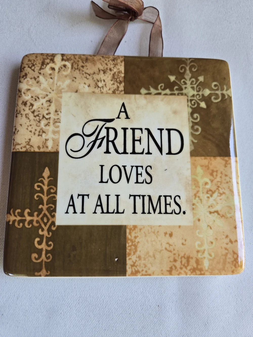 'A Friend Loves At All Times' Brown Wall Plaque and Photo Frame Set